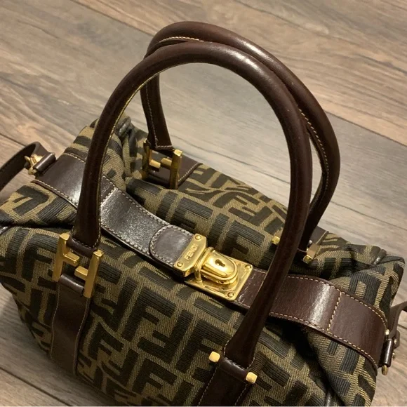 ❌SOLD❌ Vintage Fendi Zucca Brown Monogram Canvas Convertible Boston Bag - Picture 4 of 14